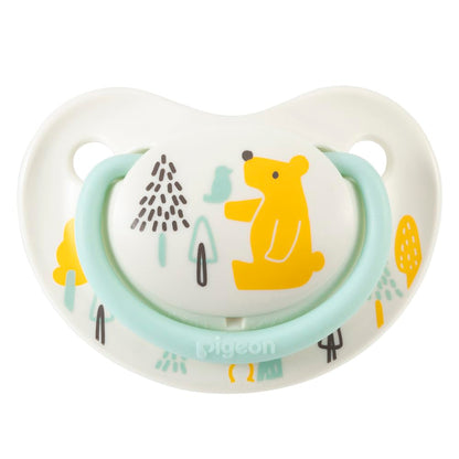 PIGEON Bico de silicone Fun Friends, 0-3 meses, com capa, estampa de urso, macio para a pele, tamanho S