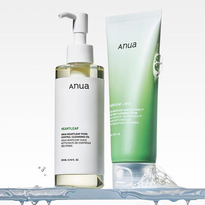 ANUA(アヌア)ドクダミポアコントロールクレンジングオイル200ml+ドクダミポアディープクレンジングフォーム150ml 2STEPセット(クレンジングオイル＋洗顔) 毛穴 角質 皮脂 黒ずみケア メイク落とし ゆらぎ肌 混合肌 heartleaf cleansing oil+heartleaf foam スキンケア【公式