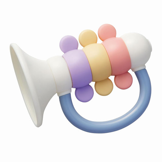 Toyroyal La♪ Sound Finger Play Trumpet (Washable/Teether) Rattle Easy to Grip Baby Toy Soft Material No Screws