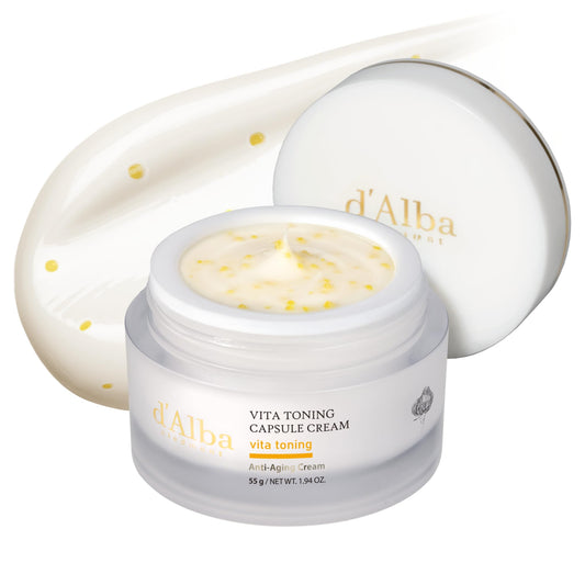 [d'Alba公式] ビタトーニングカプセルクリーム 55g - 美白 くすみ しみ 小じわ 透明感 ツヤ 弾力 保湿 ビタミンC ナイアシンアミド グルタチオン 3種のヒアルロン酸 べたつかない 潤い 乾燥肌 敏感肌 しっとり エイジング スキンケア ヴィーガン