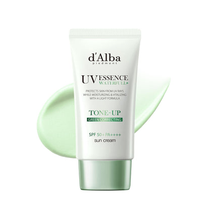 [d'Alba公式] トーンアップ UVエッセンス サンクリーム - SPF50+/PA++++ 化粧下地 日焼け止め 美容液 汗と水に強い ウォータープルーフ イージーウォッシャブル 一度に落とせる ファンデフリー 紫外線 敏感肌 乾燥肌 低刺激 顔 全身用 ヴィーガン (グリーン 50ml)