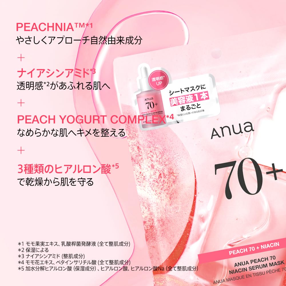 ANUA(アヌア)桃70ナイアシンマスクパック(7枚入り) 水光肌 うるツヤ肌 水分保湿 角質毛穴ケア 乾燥肌 混合肌 peach niacin mask デイリー パック フェイスパック フェイスマスク 桃パック スキンケア【公式・正規品】