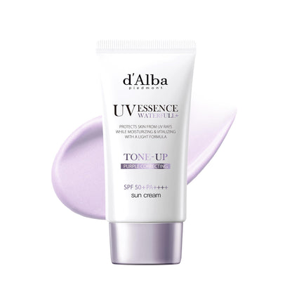 [d'Alba公式] トーンアップ UVエッセンス サンクリーム - SPF50+/PA++++ 化粧下地 日焼け止め 美容液 汗と水に強い ウォータープルーフ イージーウォッシャブル 一度に落とせる ファンデフリー 紫外線 敏感肌 乾燥肌 低刺激 顔 全身用 ヴィーガン (パープル 50ml)