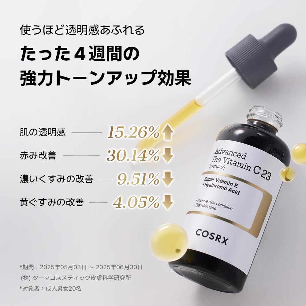 [ニオイZERO/リニューアル] COSRX ビタミンC23美容液2世代 20g 高濃度 NEW 生ビタミンC 毛穴 ツヤ シワ ピュアビタミン ナイアシンアミド ビタミンE ヒアルロン酸 ハリ セラム 美容液 ローション 純粋ビタミンC 敏感肌 人体適用テスト済み コスアールエックス エッセンス ス