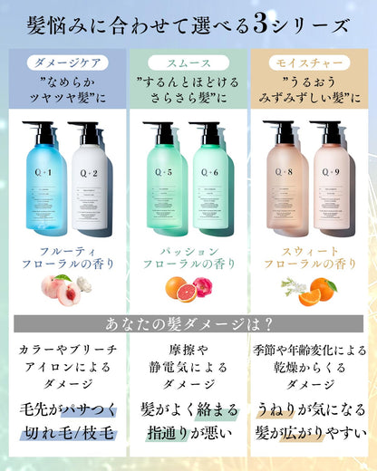Q+ クオリタス シャンプー トリートメント セット アミノ酸シャンプー ヘアケアトラベルセット (ダメージケア/各400ml/フルーティ・フローラルの香り)
