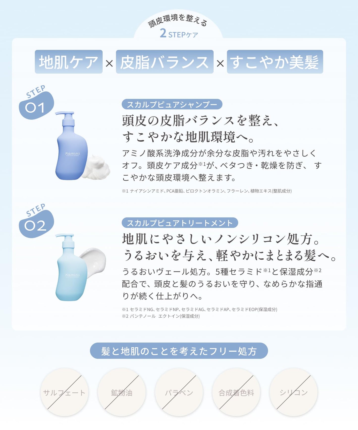 Kaminii カミニー スカルプピュア シャンプー ヘアトリートメント セット スカルプケア 頭皮ケア 軽やか ノンシリコン 各420ml 2本セット ボトル ホワイトフローラルの香り