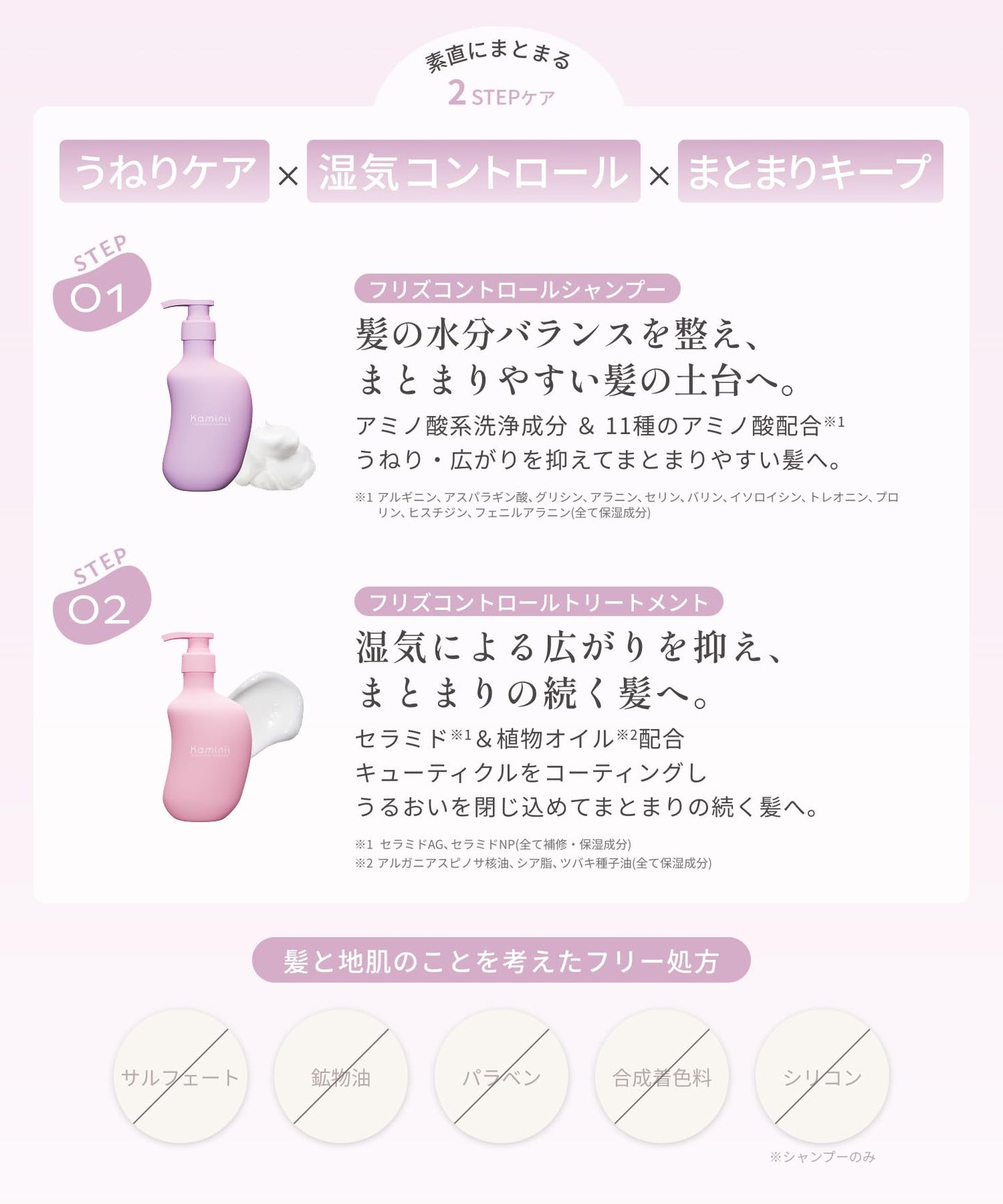 Kaminii Frizz Control Shampoo and Hair Treatment Set for Wavy and Frizzy Hair, for Glossy Hair, 420ml Each, Set of 2 Bottles, Floral Bouquet Scent