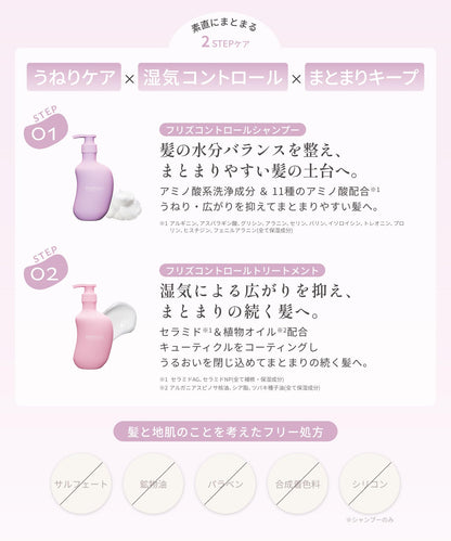 Kaminii Frizz Control Shampoo and Hair Treatment Set for Wavy and Frizzy Hair, for Glossy Hair, 420ml Each, Set of 2 Bottles, Floral Bouquet Scent