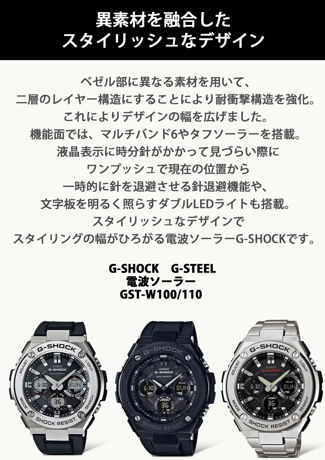 [Casio] Relógio G-SHOCK [Edição nacional] G-STEEL Rádio Solar GST-W110-1AJF Preto